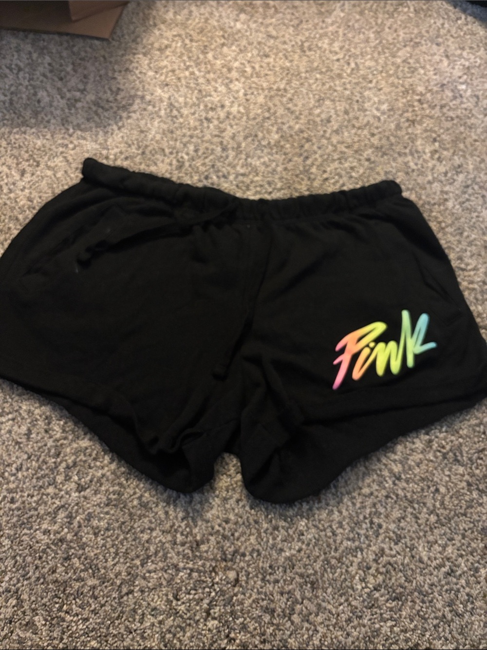 PINK Victoria's Secret Black Athletic Shorts with Neon Rainbow Logo